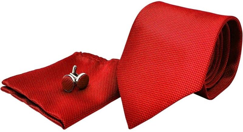 Kostümzubehör Krawatte + Einstecktuch + Manschettenknöpfe - Rot
