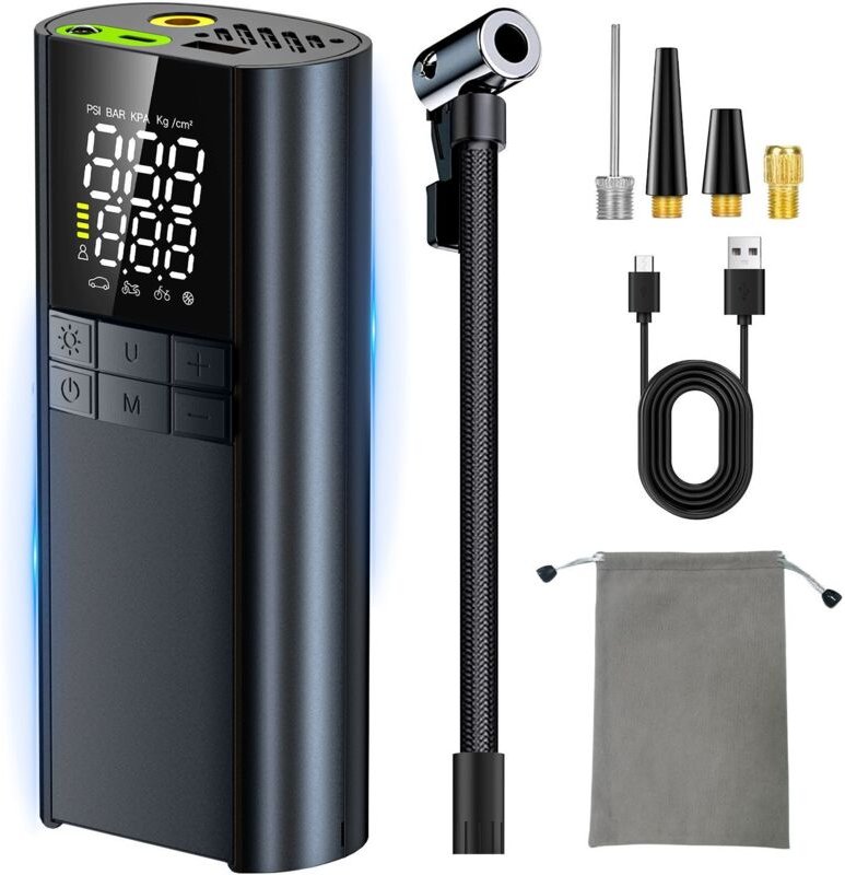 Tragbarer Luftkompressor zum Reifenfüllen – Autoreifen-Luftpumpe mit Reifendruckmesser (150 PSI) – One-Touch-Smart-Pump-...