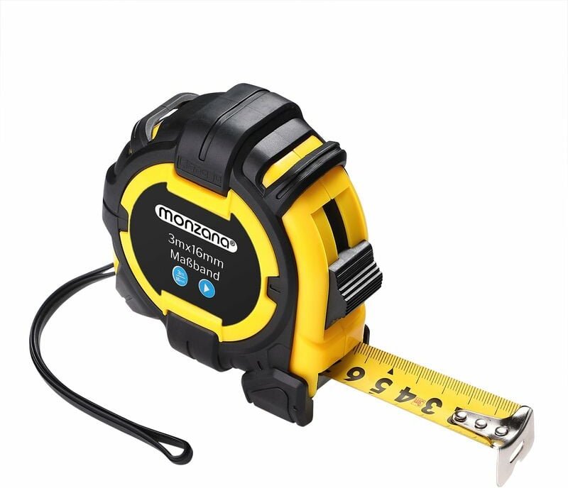 Maßband 3m 5m 7,5m 10m magnetisch verschiebbarer Endhaken Bandmaß Autorollsystem mit Feststeller & Gürtelklemme 3m - Mon...