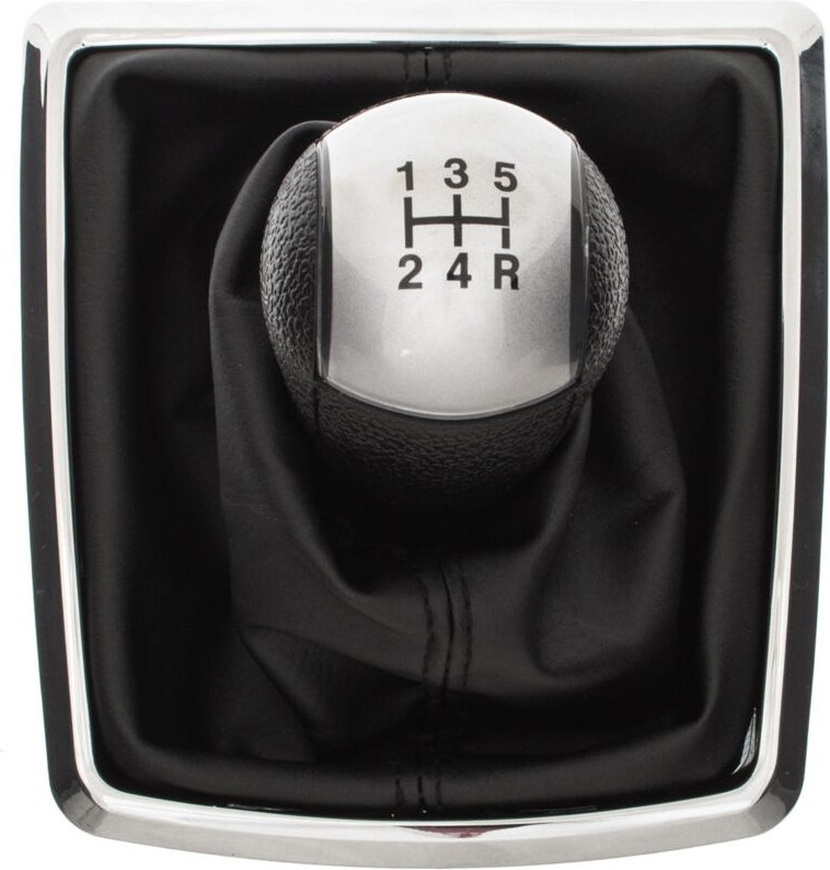 Ford Focus Mk2 04-08 SILBERNER Schaltknauf + Schaltmanschette mit CHROM-Rahmen 5-GANG