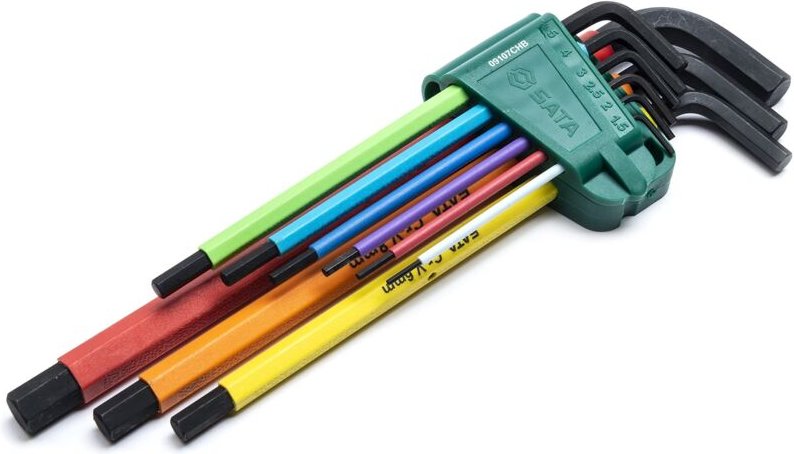 Sata zestaw 9 kluczy trzpieniowych kolorowych 6-kątnych ekstra długich metrycznych