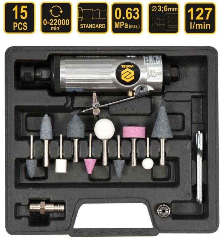 Thumbnail - Druckluft Stabschleifer Schnellschleifer Set 3 mm 6 mm Spann Bohrfutter Präzisionsschleifgerät 13 Tlg.