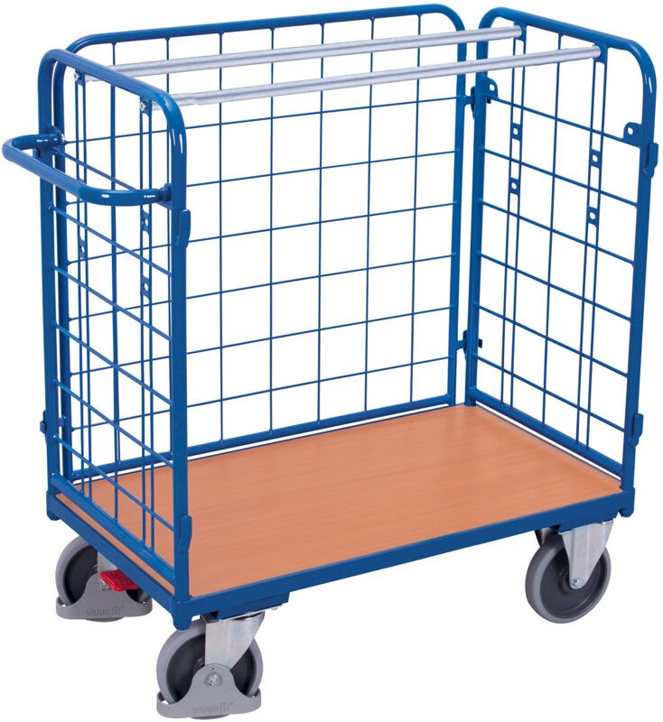 VARIOfit Paket-Dreiwandwagen, niedrig, seitlich vergittert Ladefläche 1000x700mm Anthrazitgrau RAL 7016