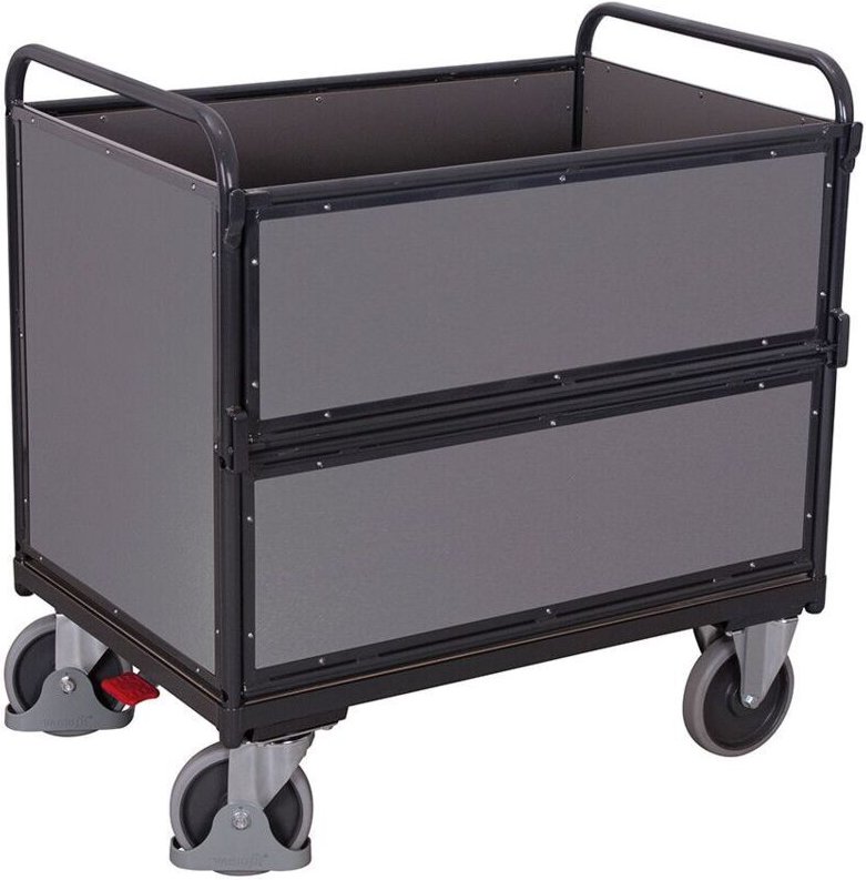 VARIOfit Holzkastenwagen mit halb abklappbarer Längswand 1000x650mm Anthrazitgrau RAL 7016