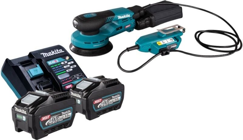 Makita BO 001 CGT201 Akku Exzenterschleifer 40 V max. 125 mm 5,0 mm Hub Brushless + 2x Akku 5,0 Ah + Ladegerät
