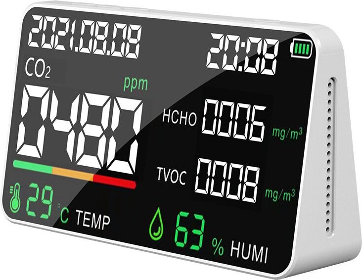 CO2-Luftqualitätsdetektor, CO2-Kohlendioxiddetektor, CO2-Monitor, 6-in-1-Luftverschmutzungstemperatur- und Feuchtigkeits...