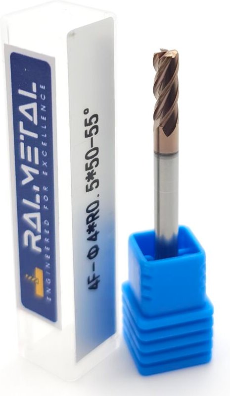 Radialfräser aus Vollhartmetall 4 x R0,5 x 4D x 50 mm 55 HRC