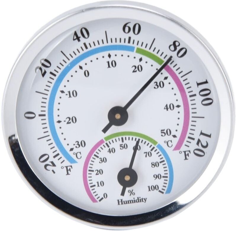 Innenthermometer mit Hygrometer, Mini-Innenthermometer/Hygrometer 2-in-1, kompaktes Design, transparente Skala, silberne...