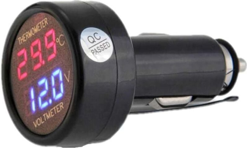 2-in-1 Digitaler Autobatterie-Spannungsmesser, Voltmeter und Thermometer, Temperaturanzeige, Monitor, Tester, DC 12 V, 2...