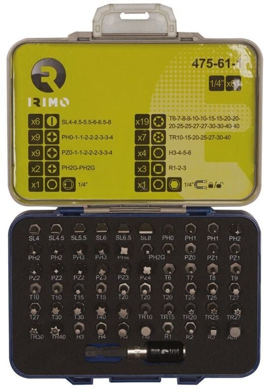 1/4' Bit-Set mit magnetischem Bithalter 61-teilig 475-61-1 Irimo