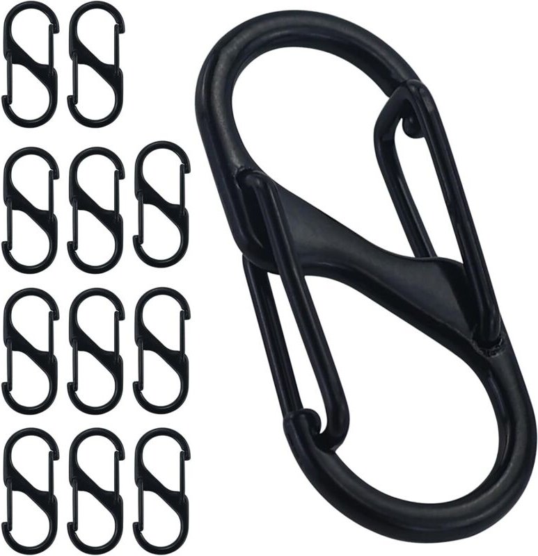 12er-Pack Mini-Doppelkarabiner aus Metall, 30 mm, klein, für Outdoor-Aktivitäten wie Camping, Zuhause und Wandern, schwa...