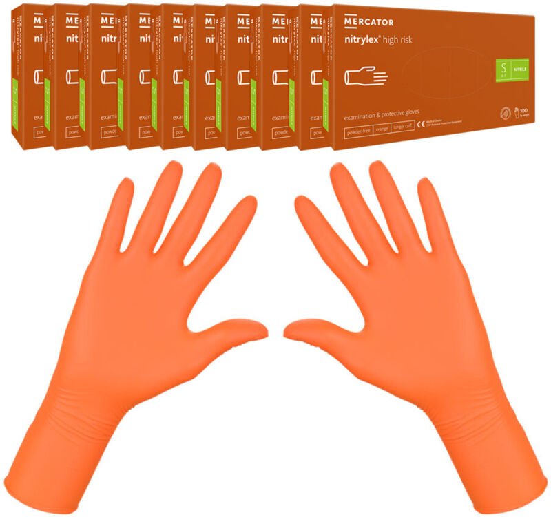 Mercator Nitrylex Hochrisiko-Nitrilhandschuhe, Größe S, orange, 100 Stück, Karton, 10er-Packung