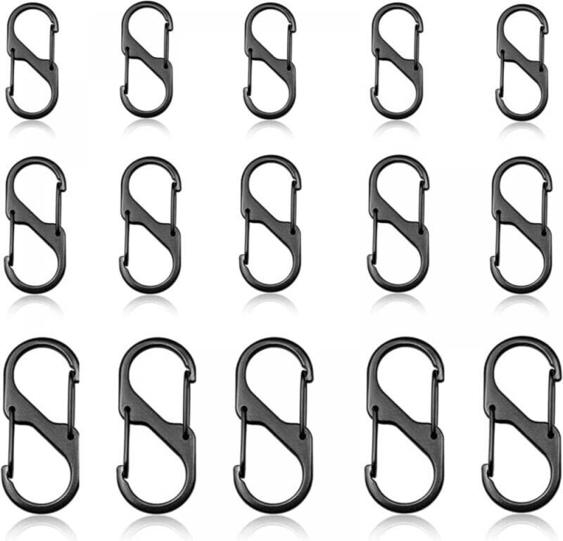 15 Karabiner Typ S, Bimetallkarabiner, schwarze Kunststoffkarabiner, Karabiner mit Doppelöffnung