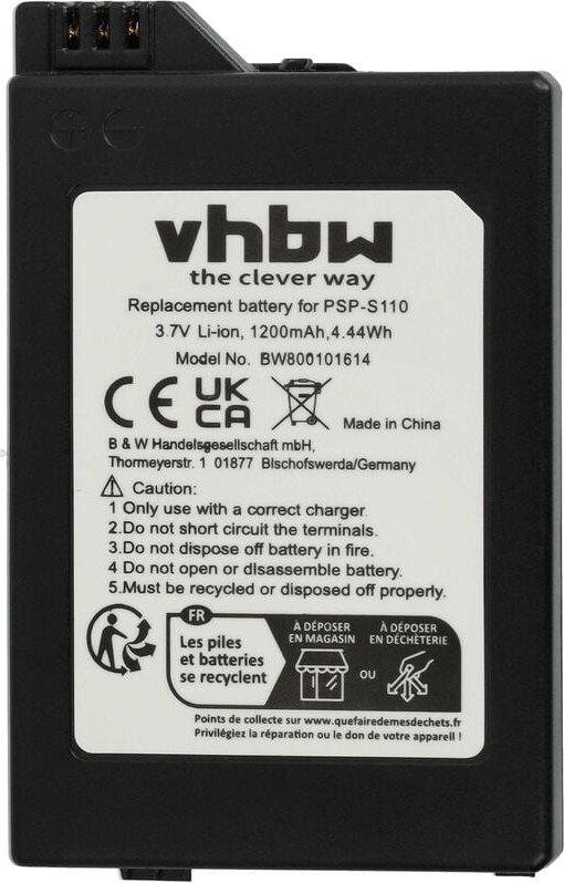 Vhbw - 1x Akku kompatibel mit Sony Playstation Portable Slim & Lite PSP-2000, PSP-2001, 2. Gener Spielekonsole (1200 mAh...