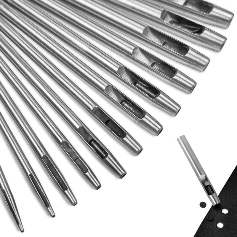 12 Stück, Lederlocher, Hohllederstanzer, runder Stahl-Hohlstanzer-Set, Leder-Hohllochstanzwerkzeuge für Leder, Uhrenarmb...