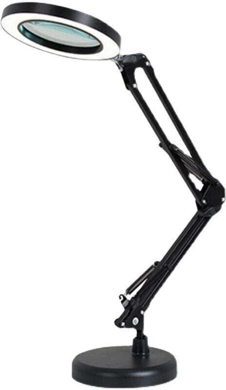 Loupe LED 5x, lampe loupe de bureau, avec bras rotatif réglable, lentille en verre, convient pour la réparation, les tra...