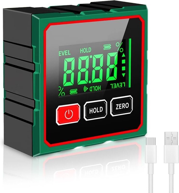 Thumbnail - Elektronische Wasserwaage, digitaler Neigungsmesser mit Laserfunktion, wasserdichtem LCD-Display, 4 magnetischen Winkelm...