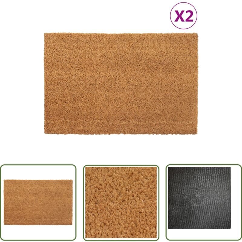 The Living Store Fußmatten 2 Stk. Natur 40x60 cm Kokosfaser Getuftet - Kokosfußmatte - Türmatte - Eingangsmatte - Rutsch...