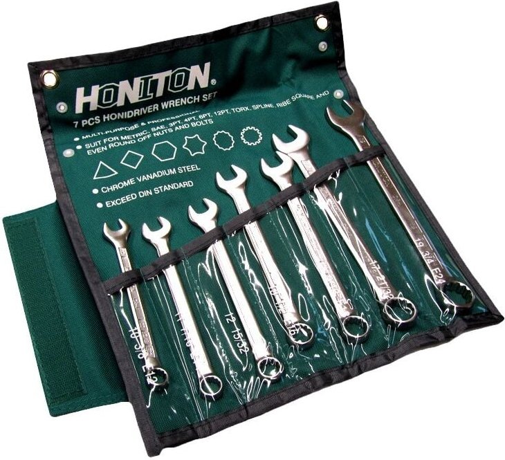 Honiton klucze płasko-oczkowe płachta 7 elem.10-19mm