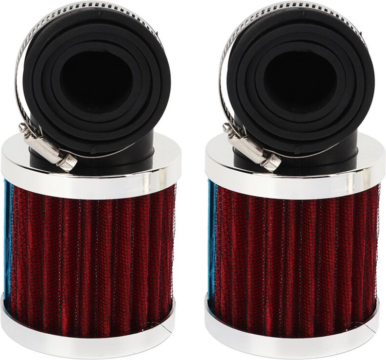 Motorrad-Luftfilter, Hochleistungs-90-Grad-Winkelluftfilter für 28mm-48mm Vergaserdüse für Moped, Roller (silberrot).