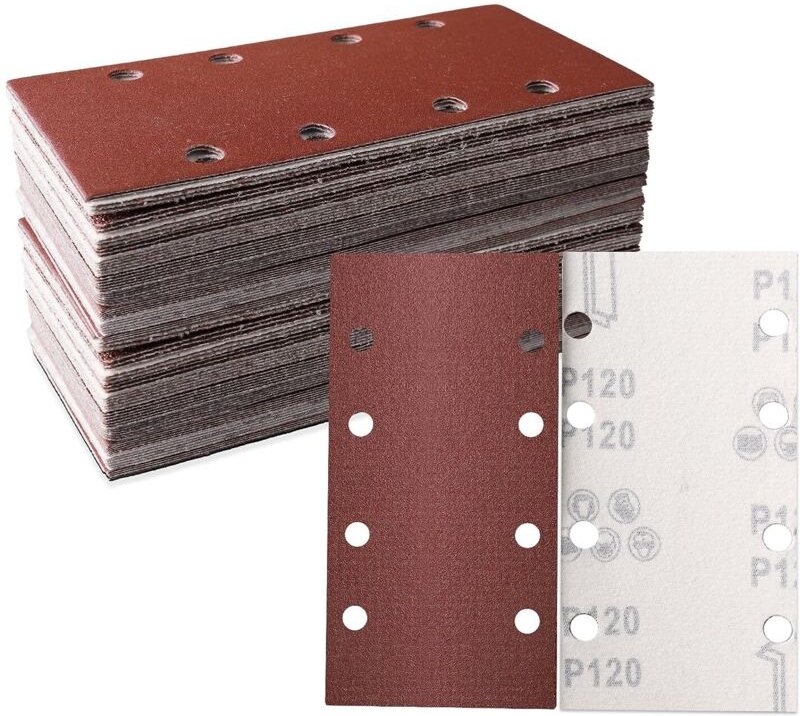 Packung mit 30 Schleifblättern 93 x 185 mm – Quadratisches, selbstklebendes Schleifpapier mit 8 Löchern – Körnung 120 – ...