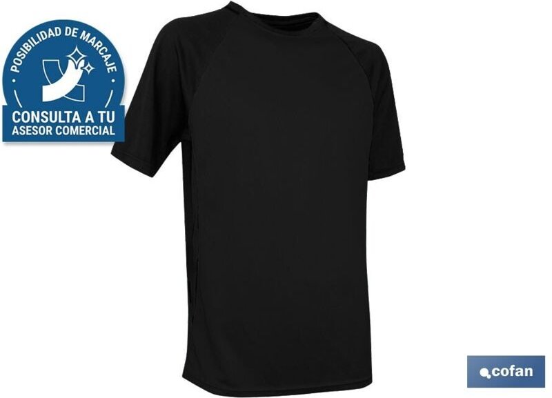 Schwarzes, atmungsaktives Pilote-T-Shirt, 160 g/m², Größe S