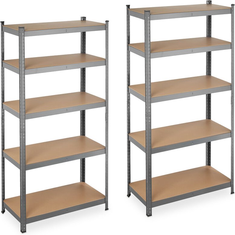 2 x Schwerlastregal, Traglast 875 kg, 5 Ebenen, zum Stecken, Keller, Garage, Stahl, HxBxT: 180 x 90 x 45 cm, grau