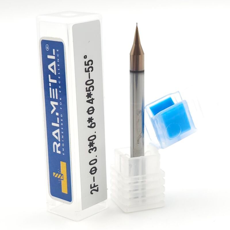 Mikro-VHM-Hartmetall-Schaftfräser 0,3 x 0,6 x 4D x 50 mm TiSiN 55 HRC