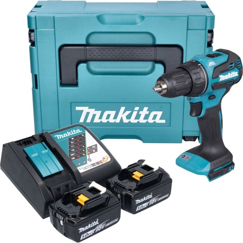 Makita DDF 490 RTJ Akku Bohrschrauber 18 V 65 Nm 1/2" Brushless + 2x Akku 5,0 Ah + Ladegerät + Makpac