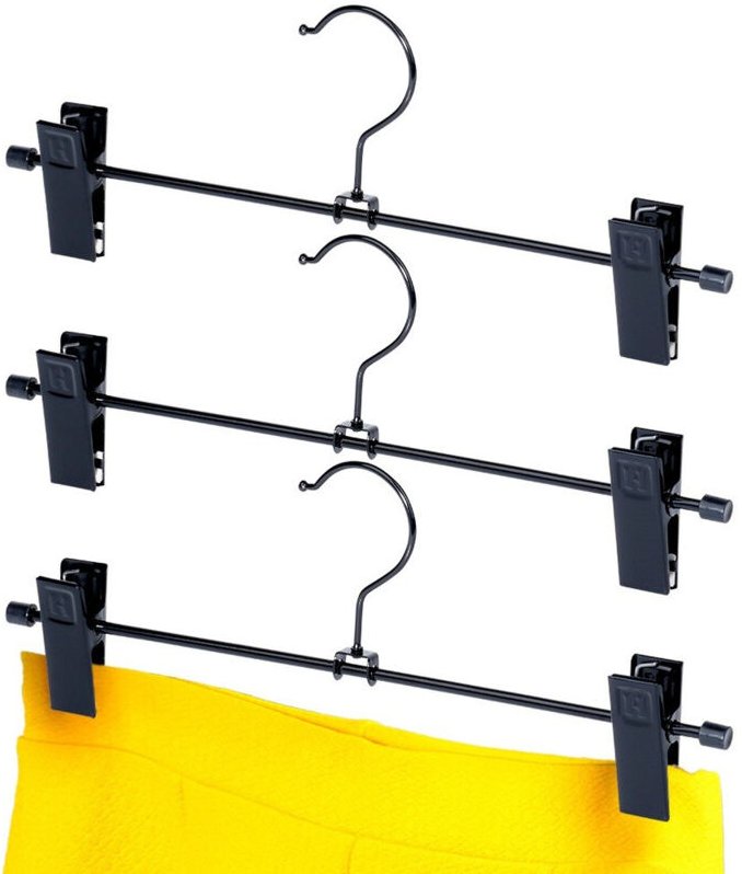 Schwarze Hosenbügel aus Metall mit Clips, 3 Stk.