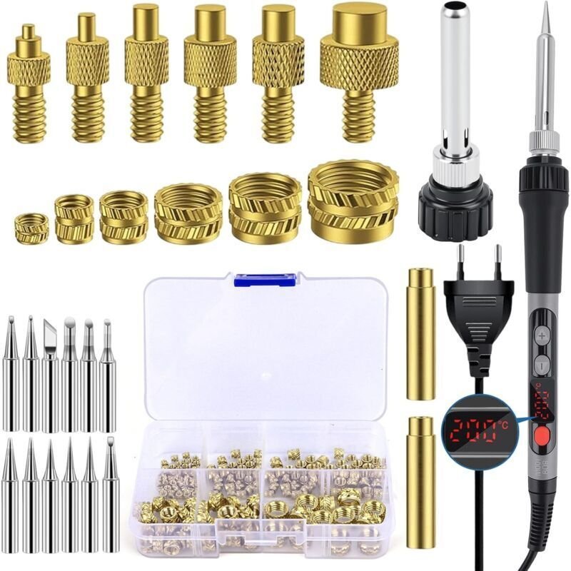 151-teiliges Lötkolben-Gewindeeinsatz-Set, 100-W-Lötkolben mit einstellbarer Temperatur und LED-Anzeige, 138 Gewindeeins...