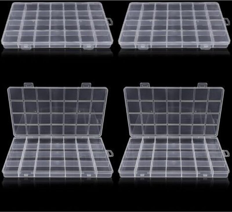 (4 Stück) Aufbewahrungsbox aus Kunststoff mit 28 Fächern, transparente Fachbox, für kleine Kunststoffteile mit Etikett, ...