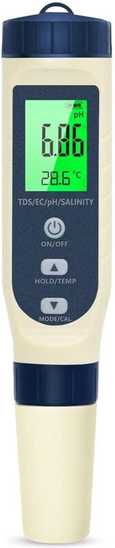 PH Messgerät Wasser, PH/TDS/EC/Salzgehalt/Thermometer 5 in 1 pH Wert Messgerät mit LCD-Display, Automatischer Temperatur...