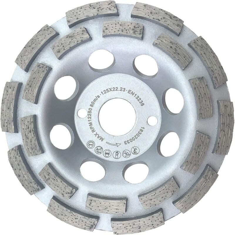 Hochwertige 125-mm-Diamantschleifscheibe, universell für Beton, zweireihige Topfscheibe 125 mm x 22,2 mm
