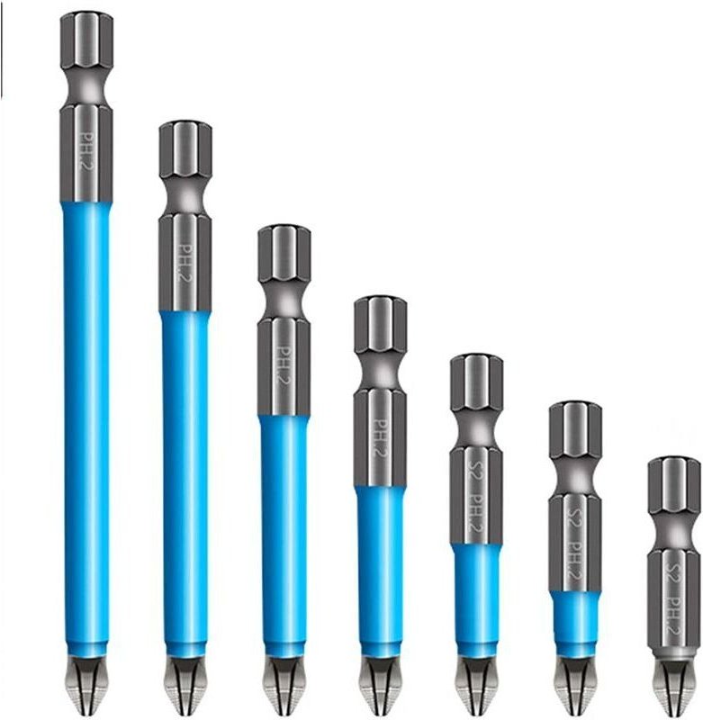 Set mit 7 magnetischen Schraubendreherbits, elektrische Kreuzschlitzschraubendreherbits, rutschfest, aus industrietaugli...