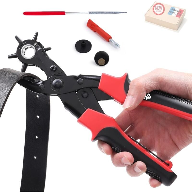 Lochzange für Leder, robuster Lochschneider für Gürtel, Handtaschen, Uhrenarmbänder – 6 Größen – Schaft inklusive