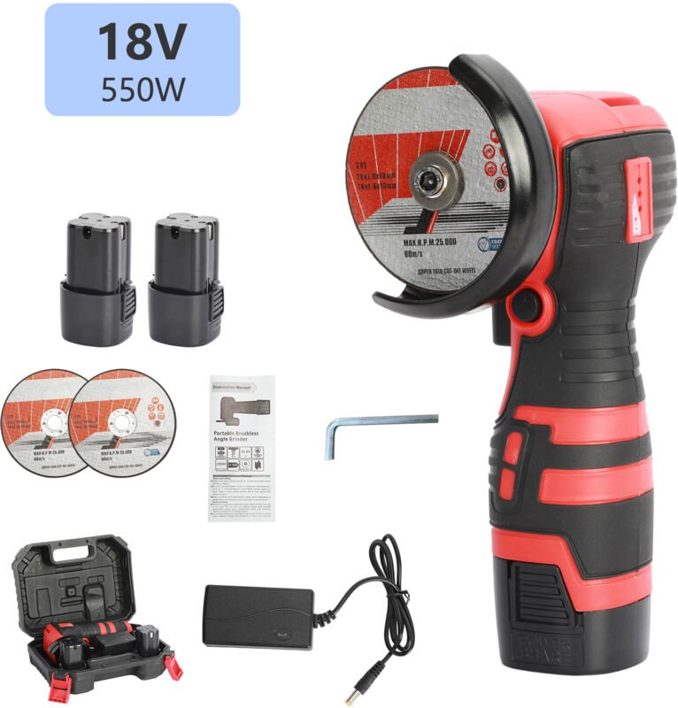 Akku-Winkelschleifer, Polierer, 550W, 18V, Schnittstärke 1cm, mit rutschfestem Griff, 21×10×8cm.