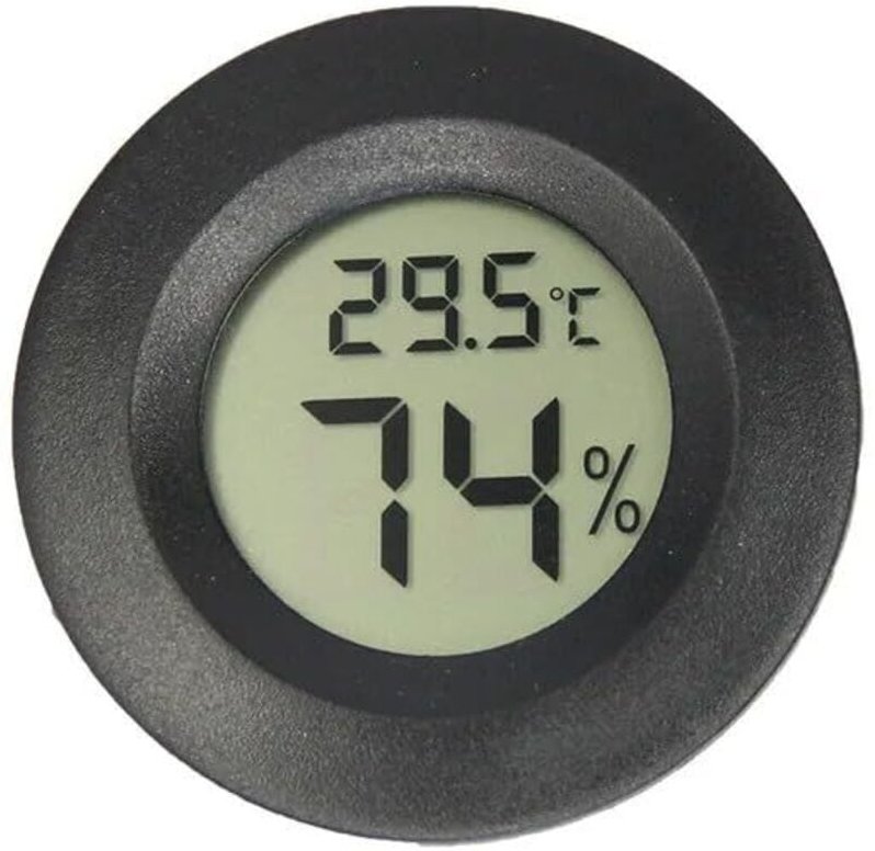 Schwarzes digitales Thermometer und Hygrometer, 4,5 x 4,5 x 1,4 cm, rund, integriertes elektronisches Thermometer und Hy...