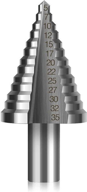 HSS-Stufenbohrer, Vakki Doppelschlitz-Kegelstufenbohrer (5–35 mm) mit Titanbeschichtung, massiv, ideal zum Bohren in Sta...