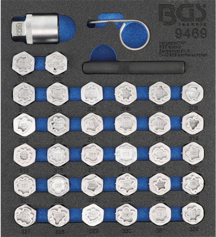 Bgs Technic - Werkstattwageneinlage 1/6: Felgenschloss-Werkzeug-Satz für Mercedes-Benz 35-tlg.