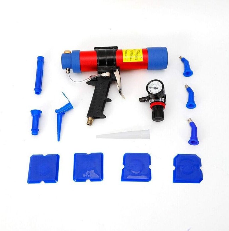 Pneumatische Glaskleber Versiegelung Kartuschenpistole Luftpistole 310ML 6Bar mit 10 Stück Caulking Head