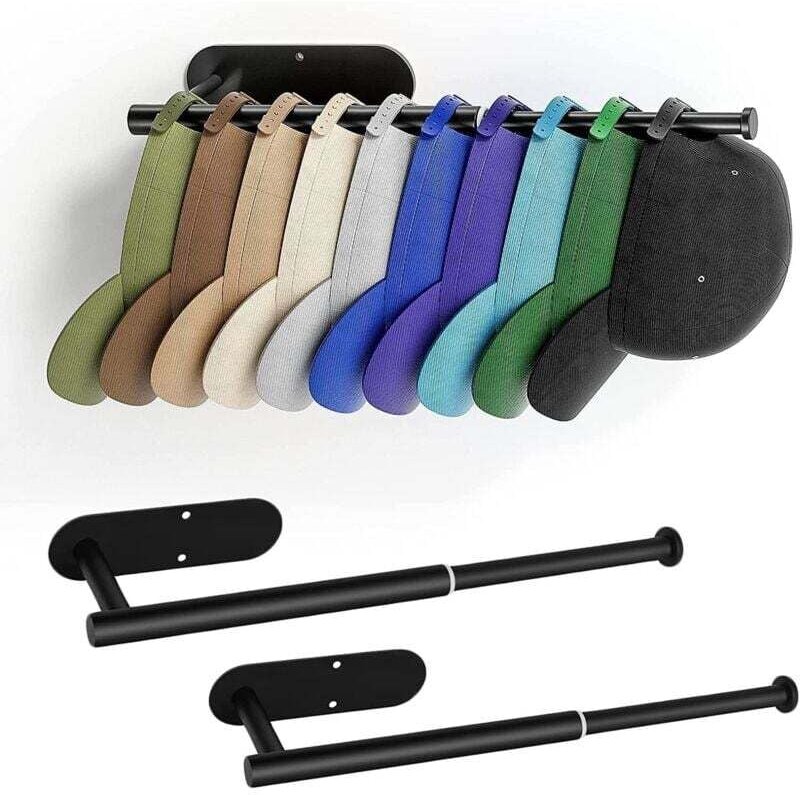 Lot de 2 Supports Muraux Rétractables Acier Inoxydable pour 20 Casquettes Baseball Adhésif ou Percé
