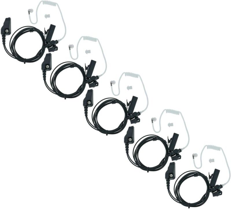 vhbw 5x Headset kompatibel mit Kenwood TK-190, TK-2180, TK-2140E, TK-2140 Funkgerät mit PTT Mikrofon - transparent, schw...