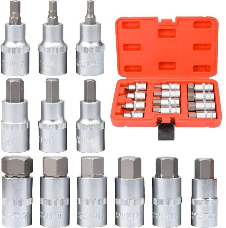 12-teiliges Inbusschraubendreher-Bit-Set, Inbus-Steckschlüssel, 5-22 mm Innensechskant-Adapter, 1/2"-Innensechskant-Stec...
