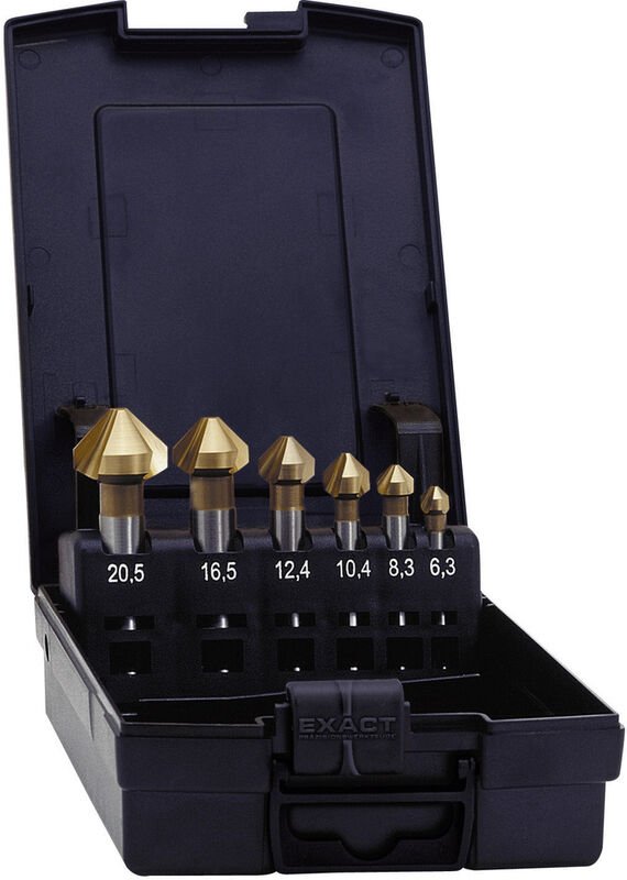 05567 Kegelsenker-Set 6teilig 6.3 mm, 8.3 mm, 10.4 mm, 12.4 mm, 16.5 mm, 20.5 mm hss TiN Zyli - Exact