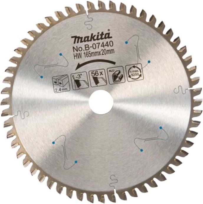 B-07440 tct Kreissägeblatt 165 x 2,4 x 20 mm 165 x 2,4 x 20 mm 56 Zähne 3° Aluminium - Makita