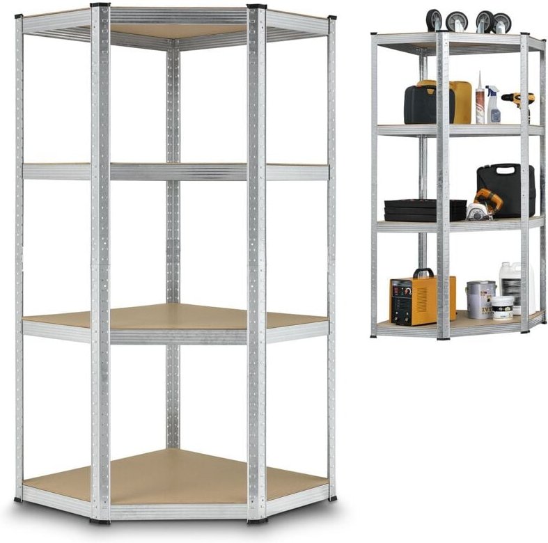 Juskys Eckregal Lageregal Corner Easy 160 x 75 x 40-75 cm - 320 kg - 4 Böden aus MDF Holz - Metall verzinkt - Schwerlast...