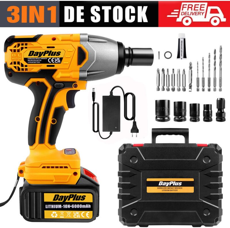 Dayplus - 1800N.M 1/2'' Akku Schlagschrauber Elektrischer Drehschlagschrauber mit Akkus