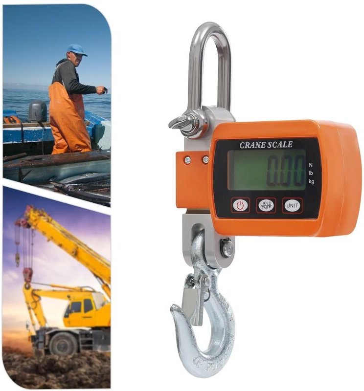 Digitale Kranwaage 500KG, Elektronische Hängewaage Industrie Hängende Waage Tragbare LCD Zugwaage mit Haken (Orange)