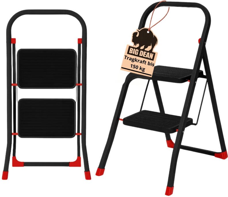 BigDean Trittleiter 2 Stufen klappbar TÜV geprüfte Sicherheit Leiter bis 150 kg belastbar Tritt klappbar Haushaltsleiter...